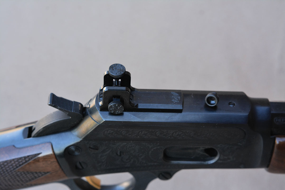 The KRA sight features an aperture with knobs that are finger adjustable for windage and elevation.